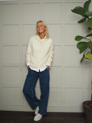 Halo Mohair Mix Jumper with Hood and Drawstring - Black, Burgundy, Ecru and Oatmeal