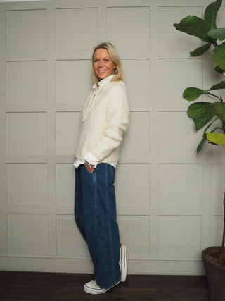 Halo Mohair Mix Jumper with Hood and Drawstring - Black, Burgundy, Ecru and Oatmeal