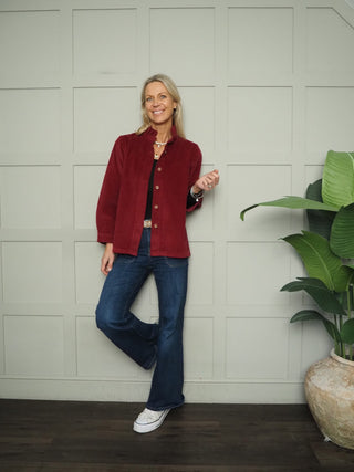 Cowdray High Neck Corduroy Blouse - Black, Biscuit, Burgundy, Chocolate, Ecru, Khaki, Navy Blue