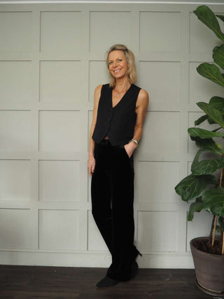 Bunty Classic Pin Stripe Waistcoat With Smart Back Bow Detail - Black