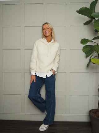 Halo Mohair Mix Jumper with Hood and Drawstring - Black, Burgundy, Ecru and Oatmeal