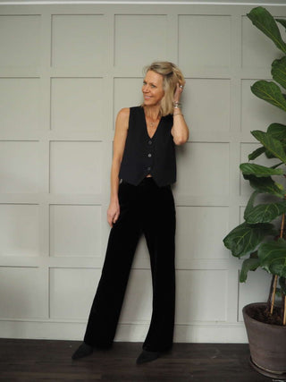 Bunty Classic Pin Stripe Waistcoat With Smart Back Bow Detail - Black