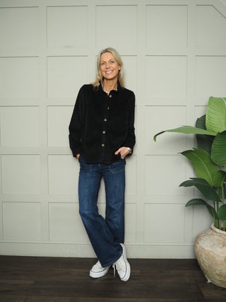 Cowdray High Neck Corduroy Blouse - Black, Biscuit, Burgundy, Chocolate, Ecru, Khaki, Navy Blue