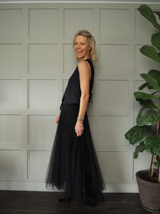 Bunty Classic Pin Stripe Waistcoat With Smart Back Bow Detail - Black