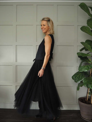 Bunty Classic Pin Stripe Waistcoat With Smart Back Bow Detail - Black