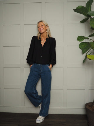 Elcot LONG Sleeve Blouse with V Neckline and Frill Detail - Baby Blue, Burgundy, Off White, Yellow