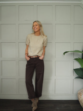 Kelling Carrot Leg Stretch Jeans  - Chocolate, Khaki Green, Navy, Oatmeal, Pink, White