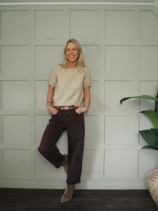 Kelling Carrot Leg Stretch Jeans  - Chocolate, Khaki Green, Navy, Oatmeal, Pink, White