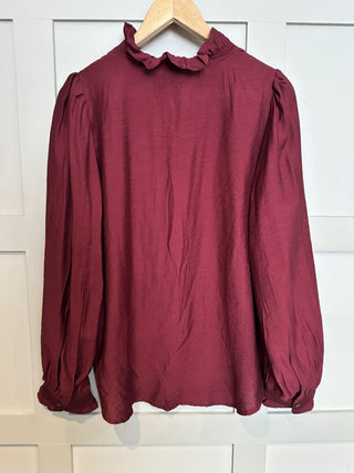 Elcot LONG Sleeve Blouse with V Neckline and Frill Detail - Baby Blue, Burgundy, Off White, Yellow