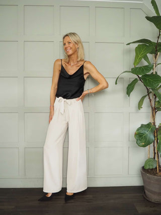 Cobain Silky Cowl Neck Camisole with Adjustable Spaghetti Straps - Black