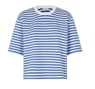 Betsy Sweatshirt with Short Sleeves by mByM- Blue/Off White Stripe