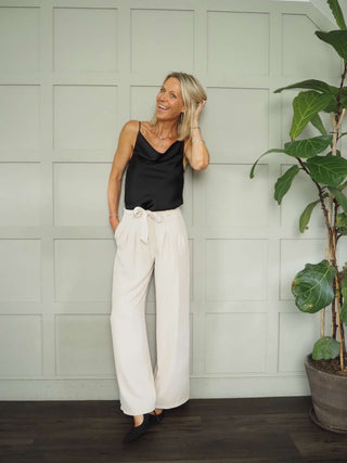 Cobain Silky Cowl Neck Camisole with Adjustable Spaghetti Straps - Black