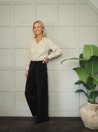 Mimi Lace V Neck Blouse - Black, Ivory, Mocha