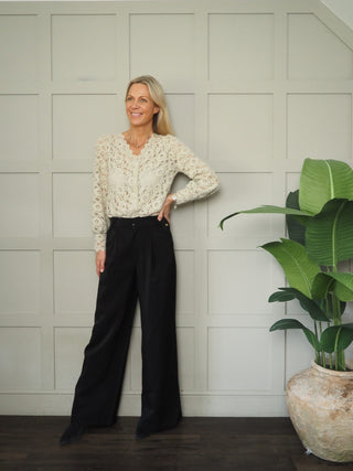 Mimi Lace V Neck Blouse - Black, Ivory, Mocha