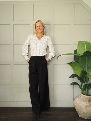 Mimi Lace V Neck Blouse - Black, Ivory, Mocha