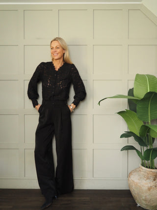 Mimi Lace V Neck Blouse - Black, Ivory, Mocha