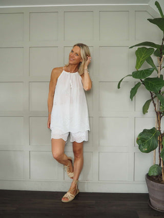 Pixie Cotton Broderie Anglaise Top and Shorts Set - Black, Navy Blue, Stone and White