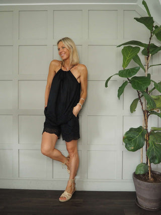 Pixie Cotton Broderie Anglaise Top and Shorts Set - Black, Navy Blue, Stone and White