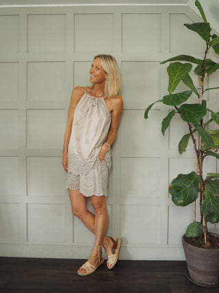 Pixie Cotton Broderie Anglaise Top and Shorts Set - Black, Navy Blue, Stone and White