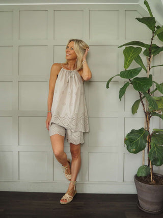 Pixie Cotton Broderie Anglaise Top and Shorts Set - Black, Navy Blue, Stone and White