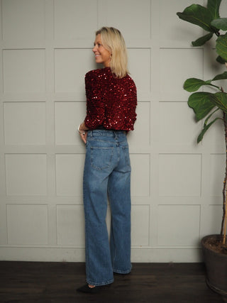 Kara Sequin and Velvet Bow Front Cardigan - Black, Burgundy and Gold