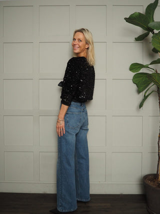 Kara Sequin and Velvet Bow Front Cardigan - Black, Burgundy and Gold