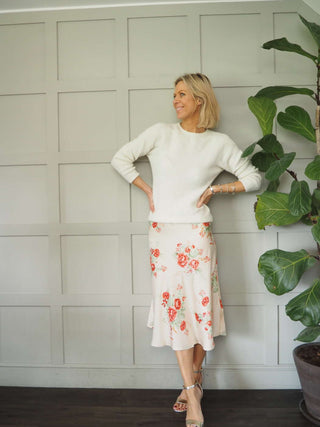 Floral Satin Skirt - Champagne, Pale Blue