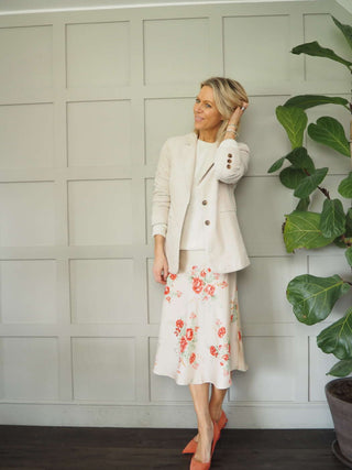 Floral Satin Skirt - Champagne, Pale Blue