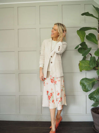 Floral Satin Skirt - Champagne, Pale Blue