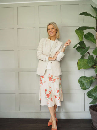 Floral Satin Skirt - Champagne, Pale Blue