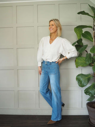 Daze Wide Leg Denim Jeans - Light-Mid Blue