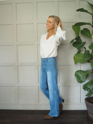 Daze Wide Leg Denim Jeans - Light-Mid Blue