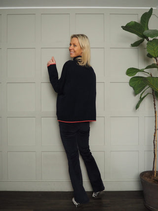 Tiggy Corduroy Boot Cut Trousers with Side Pockets - Navy Blue