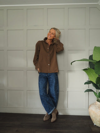 Jaime Denim Shirt/Shacket - Chocolate, Denim Blue