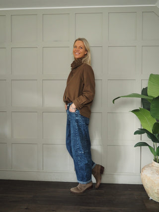 Jaime Denim Shirt/Shacket - Chocolate, Denim Blue