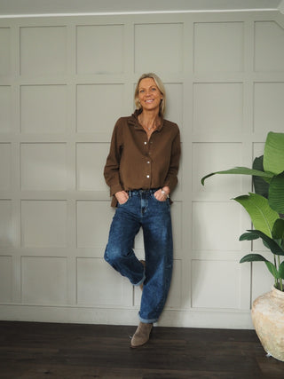 Jaime Denim Shirt/Shacket - Chocolate, Denim Blue