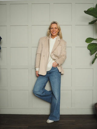 Penda Double Breasted Oversized Blazer By Frnch - Oatmeal