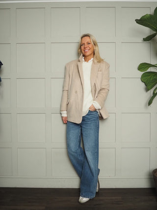 Penda Double Breasted Oversized Blazer By Frnch - Oatmeal