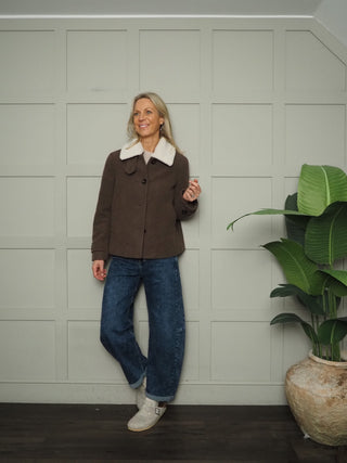 Sylvia Coat with Detachable Collar by Part Two - Oatmeal, Walnut