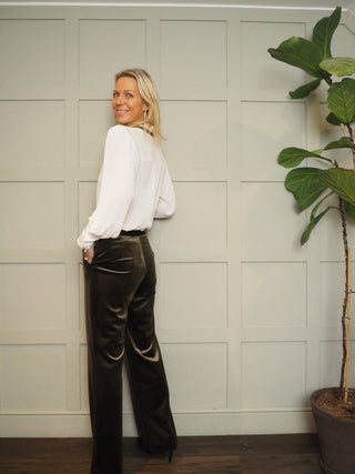 Monica Blouse with Pleated Sleeves and Rhinestones Detail - Off White