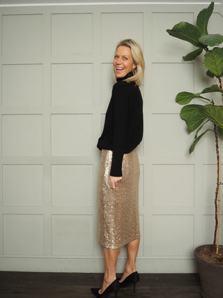 Teffania Sequin Midi Skirt by Part Two - Gold
