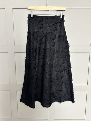 Bettie Anna Skirt with Fringing and Floral Detail by Soaked - Black