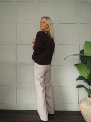 Tarrina Wool Mix Herringbone Trousers by mbyM - Burgundy, Oatmeal