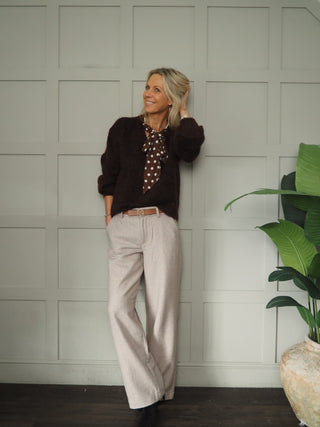 Tarrina Wool Mix Herringbone Trousers by mbyM - Burgundy, Oatmeal