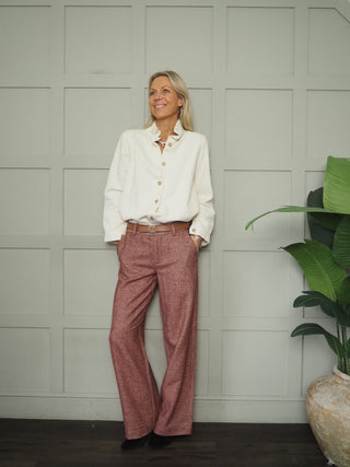 Tarrina Wool Mix Herringbone Trousers by mbyM - Burgundy, Oatmeal
