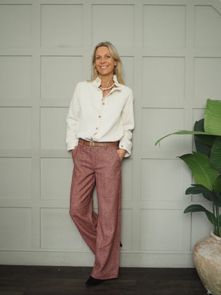 Tarrina Wool Mix Herringbone Trousers by mbyM - Burgundy, Oatmeal