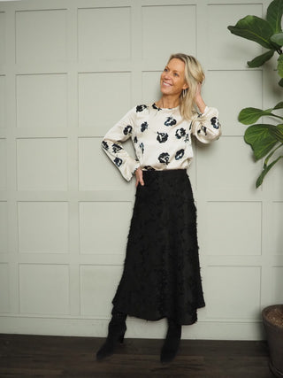 Bettie Anna Skirt with Fringing and Floral Detail by Soaked - Black