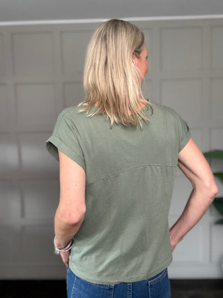Deborah T Shirt with Star and Stripes - Blue, Khaki, White