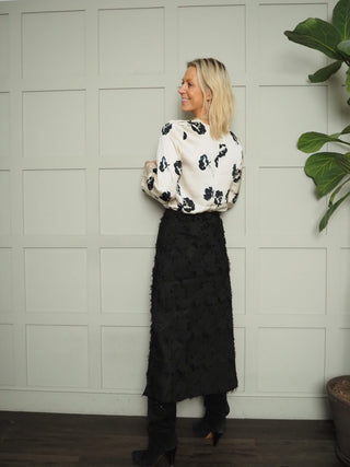 Bettie Anna Skirt with Fringing and Floral Detail by Soaked - Black