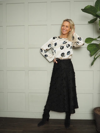 Bettie Anna Skirt with Fringing and Floral Detail by Soaked - Black